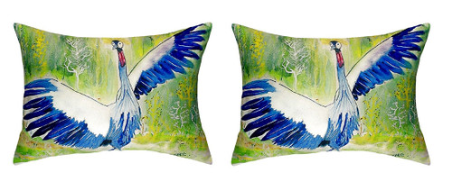 Pair of Betsy Drake Dancing Crane No Cord Pillows 15 Inch X 22 Inch Main image