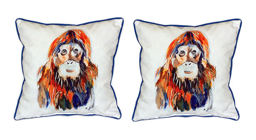 Pair of Betsy Drake Orangutan Large Indoor/Outdoor Pillows 18 Inch x 18 Inch Main image
