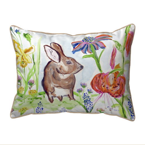 Zippered Betsy Drake Brown Rabbit Right Facing Outdoor Pillow 20 Inch x 24 Inch Main image