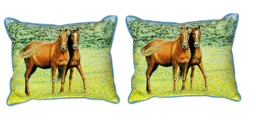 Pair of Betsy Drake Two Horses Large Indoor/Outdoor Pillows 16x20 Main image