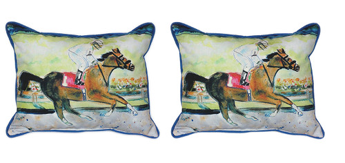 Pair of Betsy Drake Racing Horse Large Indoor/Outdoor Pillows 16x20 Main image