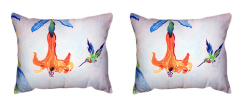 Pair Of Betsy Drake Hummingbird & Trumpet Vine No Cord Pillows 16 X 20 Main image