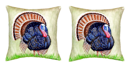 Pair of Betsy Drake Wild Turkey No Cord Pillows 18 Inch X 18 Inch Main image