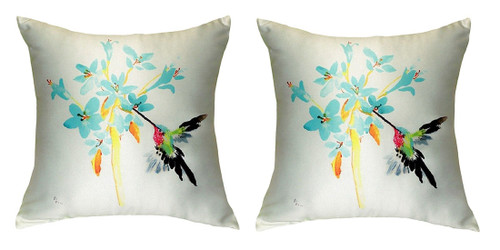 Pair of Betsy Drake Blue Hummingbird No Cord Pillows 18 Inch X 18 Inch Main image