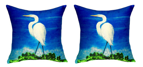 Pair of Betsy Drake Great Egret No Cord Pillows 18 Inch X 18 Inch Main image