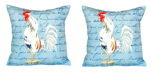 Pair of Betsy Drake White Rooster Script No Cord Pillows 18 Inch X 18 Inch Main image