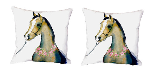 Pair of Betsy Drake Horse & Garland No Cord Pillows 18 Inch X 18 Inch Main image