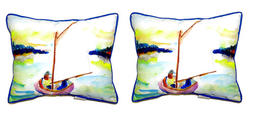 Pair of Betsy Drake Pink Sailboat Small Pillows 11 Inch X 14 Inch Main image
