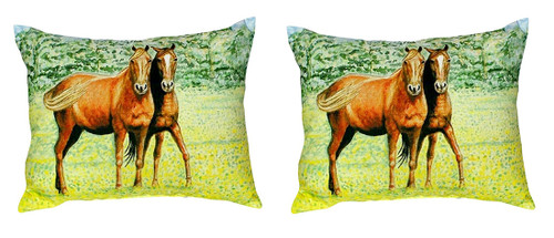 Pair of Betsy Drake Two Horses No Cord Pillows 16 Inch X 20 Inch Main image