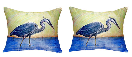 Pair of Betsy Drake Blue Heron No Cord Pillows 15 Inch X 22 Inch Main image