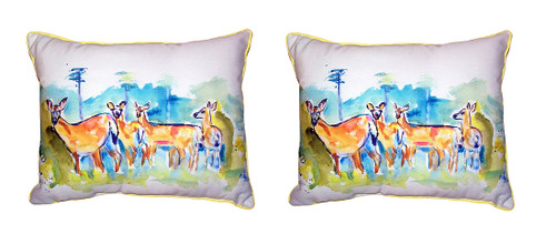 Pair Of Betsy Drake Deer Herd Small Outdoor/Indoor Pillows 11 X 14 Main image