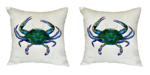 Pair of Betsy Drake Blue Crab - Male No Cord Pillows 18 Inch X 18 Inch Main image