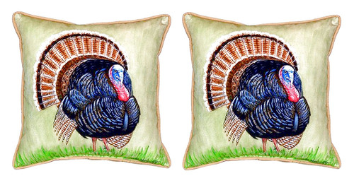 Pair of Betsy Drake Wild Turkey Small Indoor/Outdoor Pillows 12 X 12 Main image