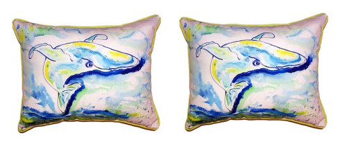 Pair of Betsy Drake Blue Whale Small Pillows 11X 14 Main image