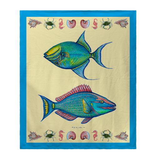 Betsy Drake Parrot and Trigger Fish Throw Blanket Main image