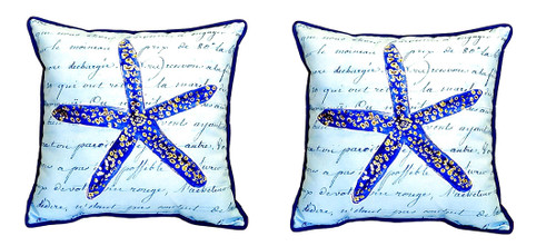 Pair of Betsy Drake Blue Starfish Large Indoor/Outdoor Pillows 18 Inch X 18 Inch Main image