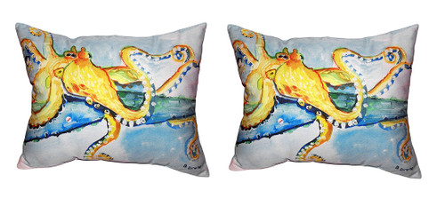 Pair of Betsy Drake Gold Octopus Small Outdoor/Indoor Pillows 11X 14 Main image