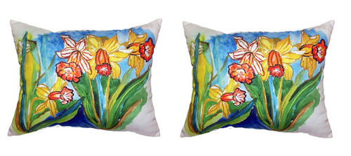 Pair of Betsy Drake Daffodils Small Outdoor/Indoor Pillows 11X 14 Main image