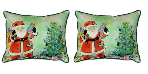 Pair of Betsy Drake Santa and Tree Large Indoor/Outdoor Pillows 16x20 Main image