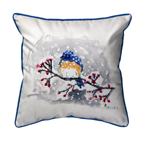 Betsy Drake Blue Bird & Snow Small Indoor/Outdoor Pillow 12x12 Main image