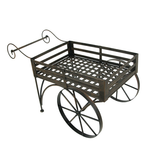 26 Inch Rustic Brown Metal Wagon Cart Plant Stand Main image
