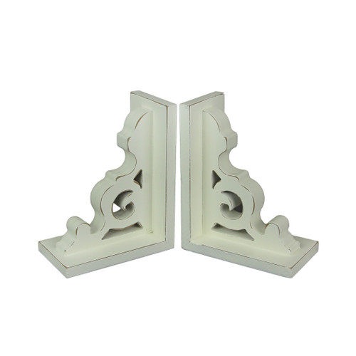 Set of 2 Hand Carved White Wooden Corbel Bookends Decorative Shelf Home Decor Main image