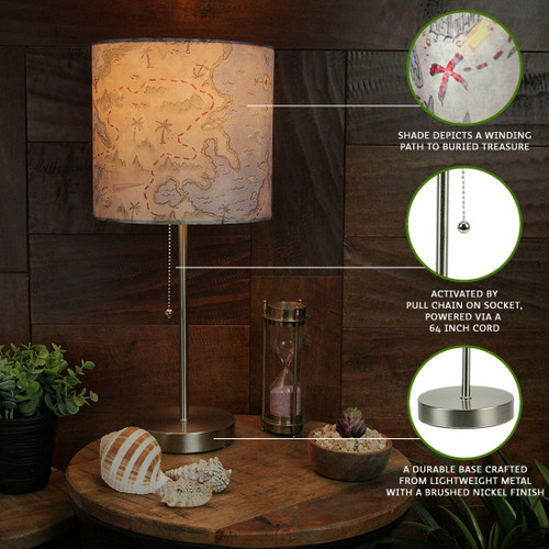 Decorative Treasure Map Brushed Nickel Accent Lamp Coastal Pirate Beach Set of 2 Additional image