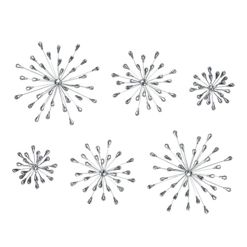 Set of 6 Metal Starburst Wall Sculptures - Silver Finish, Durable & Elegant Home Decor,12", 9", 6" Diameter, Easy to Hang, Crystal-Adorned, Eye-Catching Accents Main image
