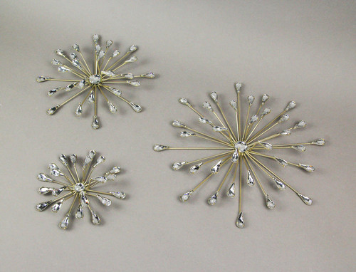 Set of 6 Gold Finish Crystal Jeweled Rhinestone Starburst Metal Wall Hangings Additional image