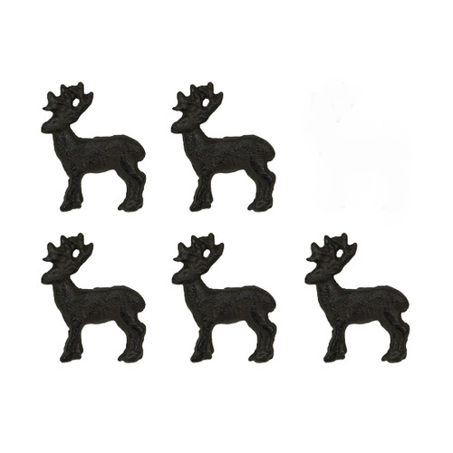 Set of 5 Rustic Brown Cast Iron Deer Drawer Pulls Home Décor 2 Inches Long Main image