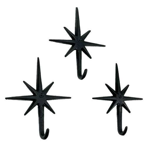 Set of 3 Cast Iron Atomic Starburst Wall Hooks Main image