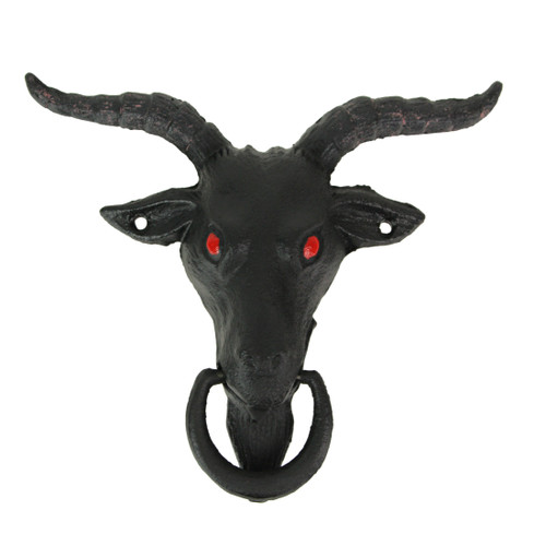 Black Enamel Cast Iron Baphomet Sabbatic Goat Head Decorative Doorknocker Main image
