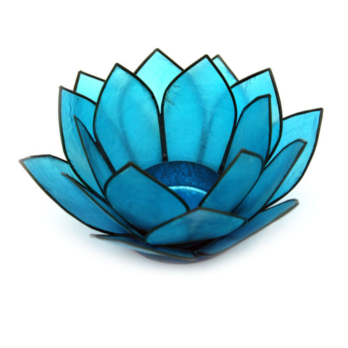 Turquoise Blue Capiz Shell Lotus Flower Small Tealight Candle Holder Main image