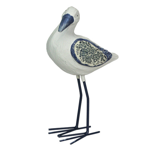 9 In Blue & White Wood Mosaic Seagull Sculpture Home Garden Decor Coastal Statue Main image