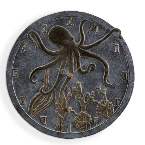 SPI Home Octopus Wall Mounted Garden Clock and Thermometer 16.0" x 16.0" x 2.0" 3.0 lbs. Aluminum Main image