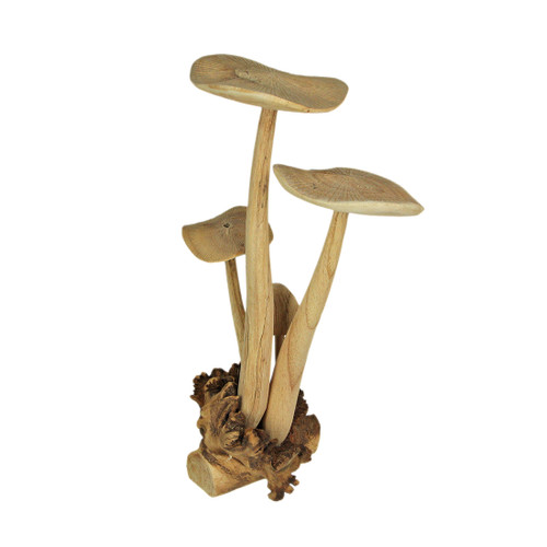 Hand-Carved Indonesian Parasite Wood Mushroom Cluster Statue 13 Inches High Main image