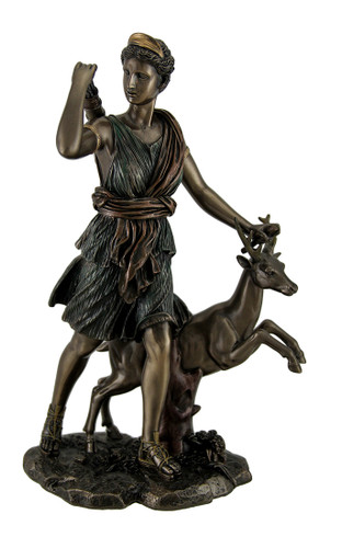 Diana Greek Goddess the Hunt, Moon and Nature Walking with Deer Statue 11 Inch Main image