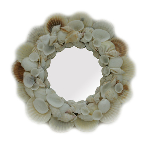 Mixed White Seashell Framed Small Round Wall Mirror 10.5 Inch Diameter Main image