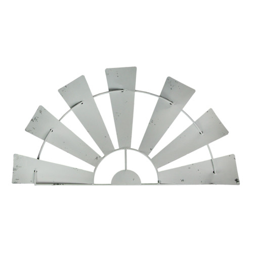 Rustic Distressed White Galvanized Metal Half Windmill Wall Art 24 Inches Long Additional image