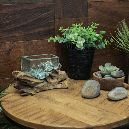 Rectangular Glass On Driftwood Decorative Bowl/Vase/Terrarium Succulent Planter Main image