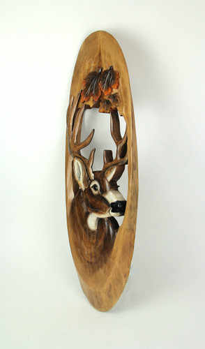 Natural Wood Hand Carved Deer Plaque Cabin Wall Art Lodge Home Decor Sculpture Additional image