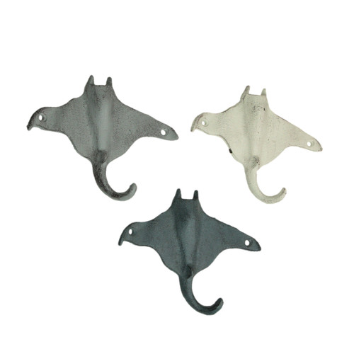 Set of 3 Stingray Wall Hooks - 6.25" - Blue, Gray, White - Coastal Decor Additional image
