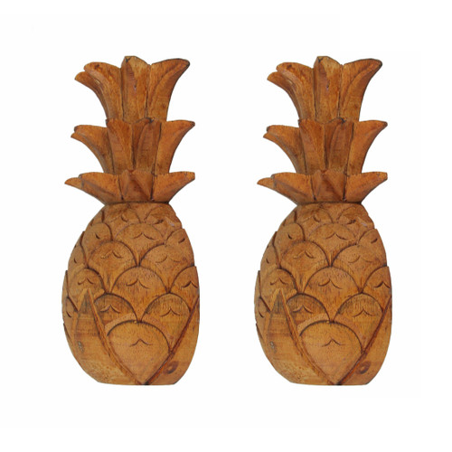 Set of 2 Hand Carved Wooden Pineapple Hanging Wall Art Sculptures Home Decor Additional image