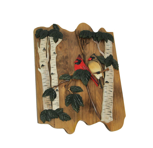Cardinal Couple Hand Carved Natural Wood Wall Art Lodge Style Cabin Home Decor Main image