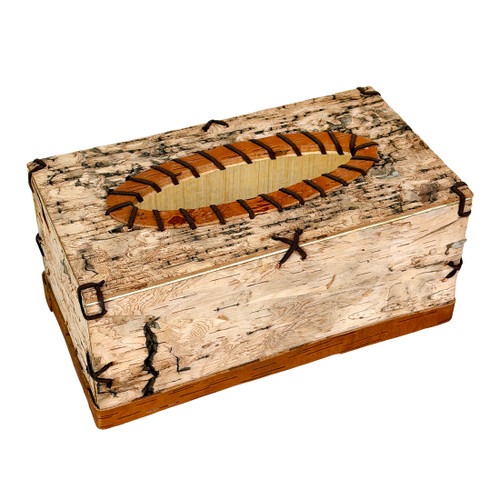 Rectangular Birch Bark Style Wood Tissue Box Cover Rustic Tan Decor Main image