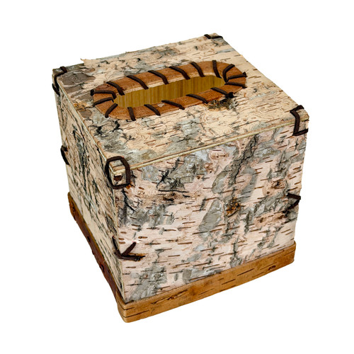 Rustic Birch Bark Wood Tissue Box Cover 5.5 inch Square Bathroom Decor Main image