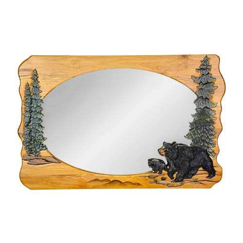 Rustic Bear Wood Wall Mirror Lodge Cabin Wildlife Brown Hanging Decor Main image