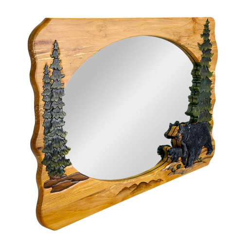 Rustic Bear Wood Wall Mirror Lodge Cabin Wildlife Brown Hanging Decor Additional image