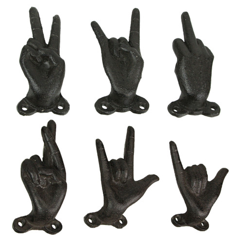 Set of 6 Cast Iron Hand Gesture Hooks Vintage Finish Hangers Additional image