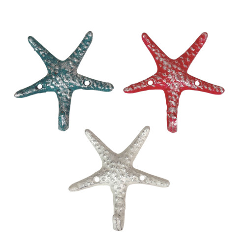Set of 3 Cast Iron Coral Starfish Decorative Wall Hooks Hangers 4 Inches Main image